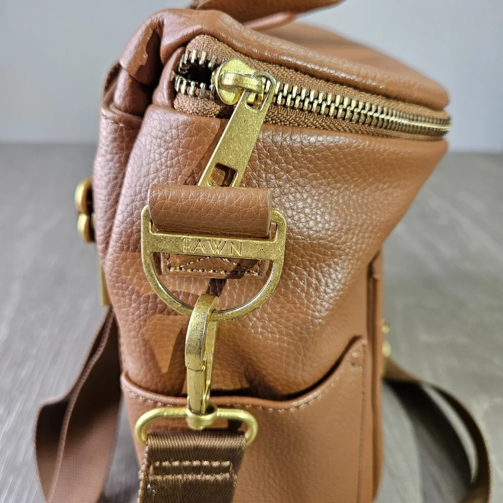Fawn Design Mini Diaper Bag Backpack Brown Vegan Leather Gold Hardware